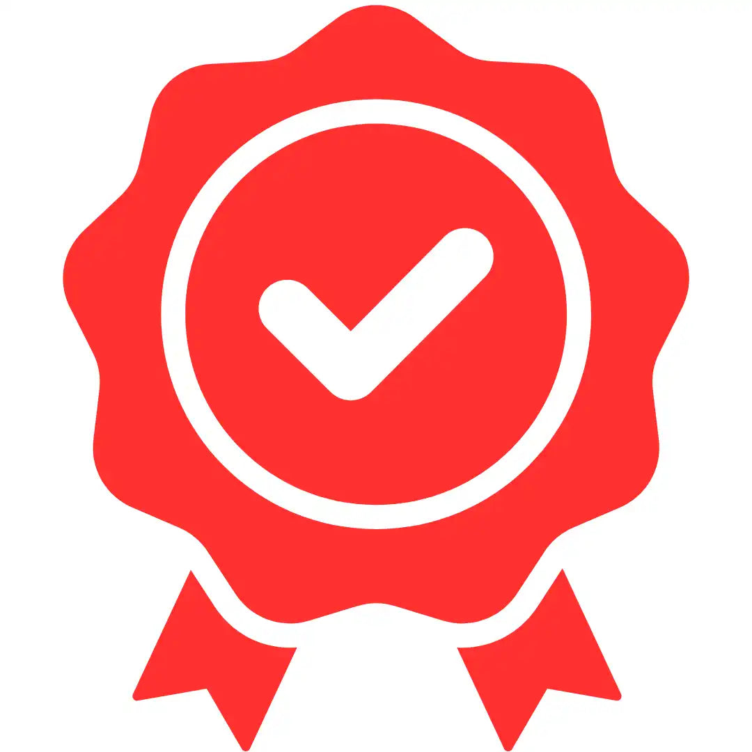 Red quality assurance badge.