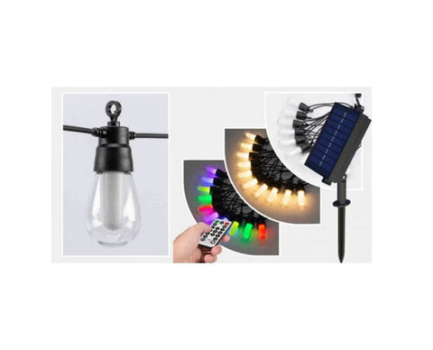 Ghirlanda Luminoasa Cu Incarcare Solara Lumina Alb Cald Si RGB 10 Becuri 10 M Telecomanda