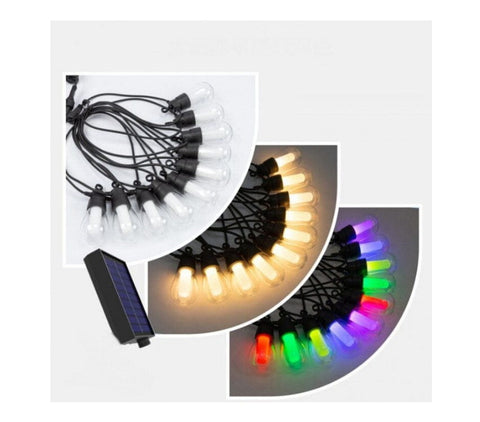 Ghirlanda Luminoasa Cu Incarcare Solara Lumina Alb Cald Si RGB 10 Becuri 10 M Telecomanda