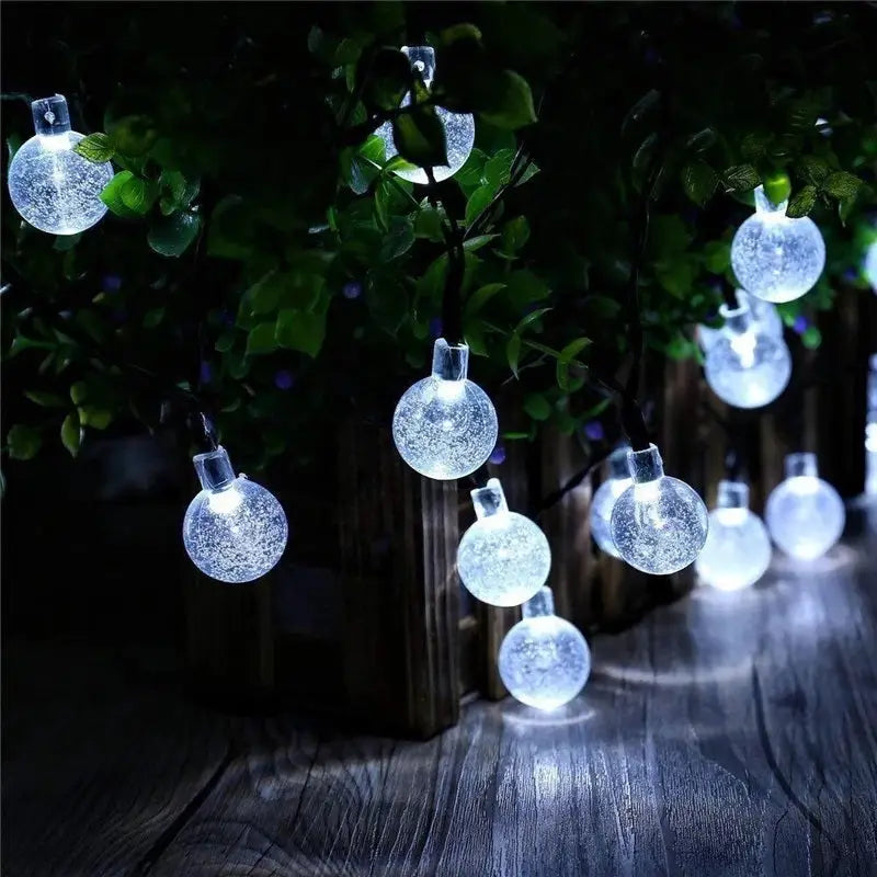 Set 2 x Decoratiune cu Incarcare Solara 5 Metri 30 Globulete - Alb Rece