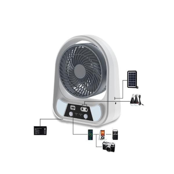Ventilator Solar Portabil cu 2 Becuri LED și Lanternă – Ideal pentru Camping Curent Oprit sau Excursii