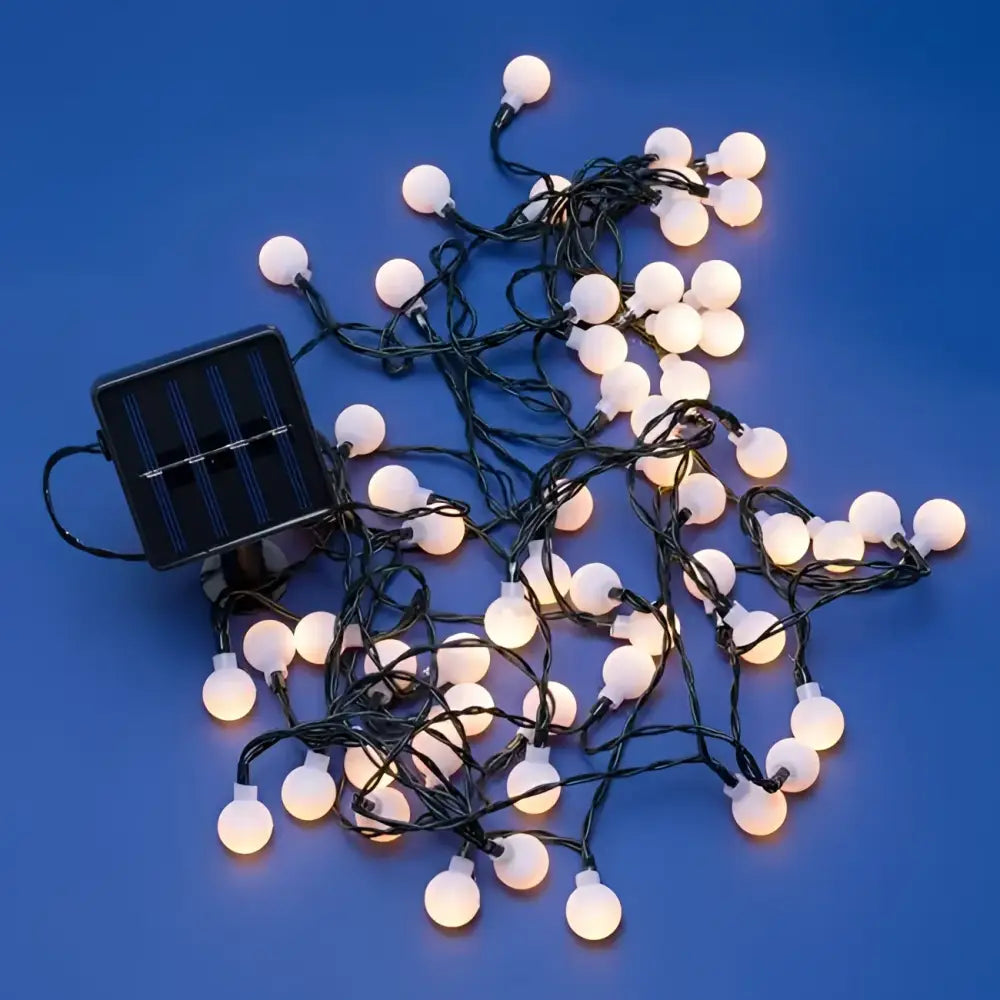Decoratiune cu Incarcare Solara 5 Metri 30 Globulete - Alb Cald