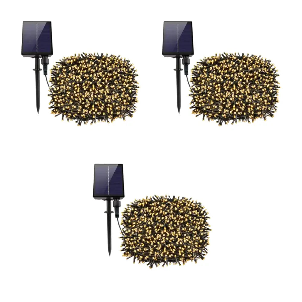 Decoratiune cu Incarcare Solara 50 metri 500 led - Diverse Culori - Alb Cald / 3 Bucăți