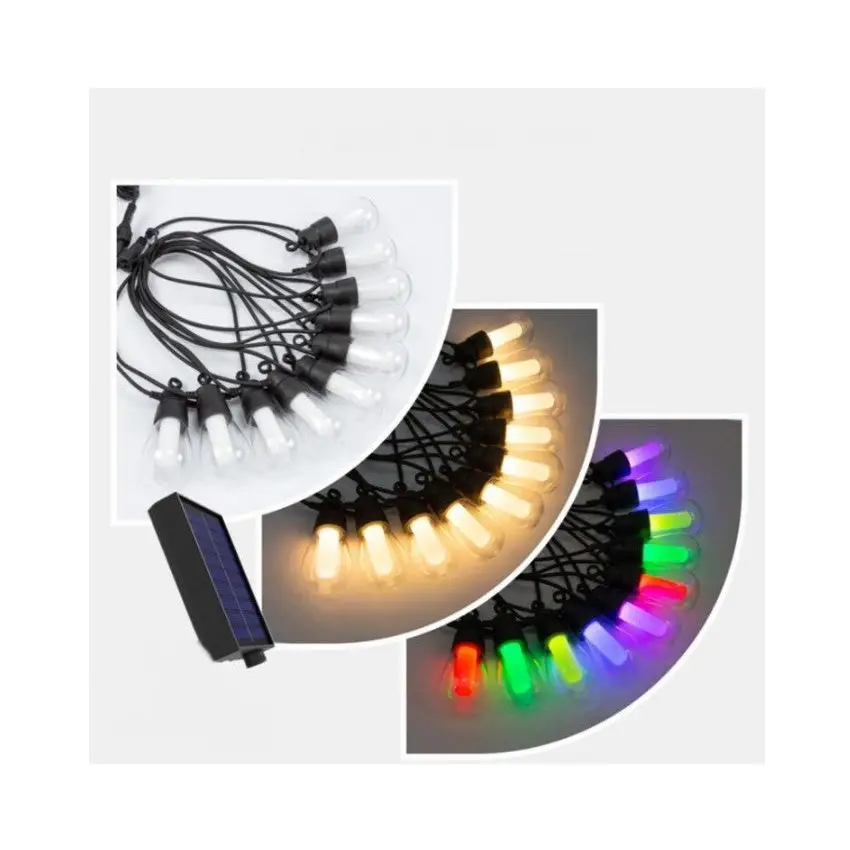 Ghirlanda Luminoasa Cu Incarcare Solara Lumina Alb Cald Si RGB 10 Becuri 10 M Telecomanda