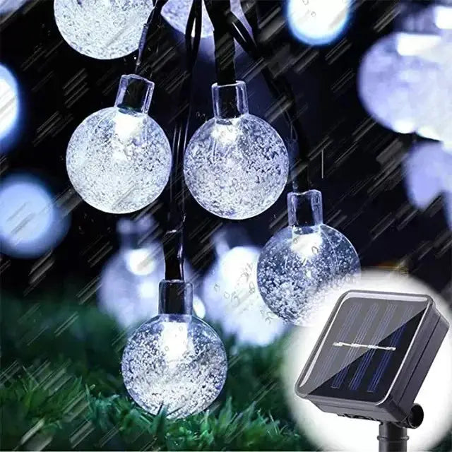 Set 2 x Decoratiune cu Incarcare Solara 5 Metri 30 Globulete - Alb Rece