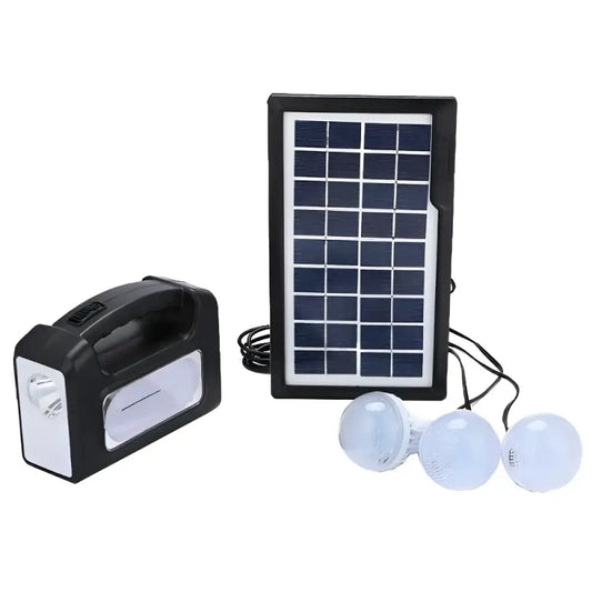 Kit panou solar GDPLUS-GD7 cu 3 becuri si lanterna inclusa - Lampi Solare