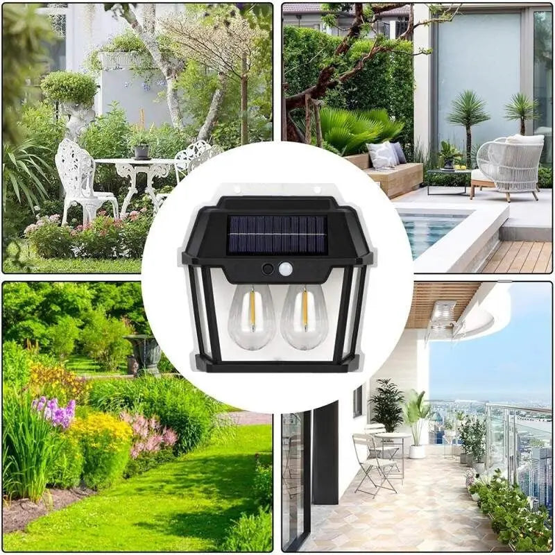 Set 2 x Lampa cu Incarcare Solara Senzor de Miscare Model cu 2 Becuri