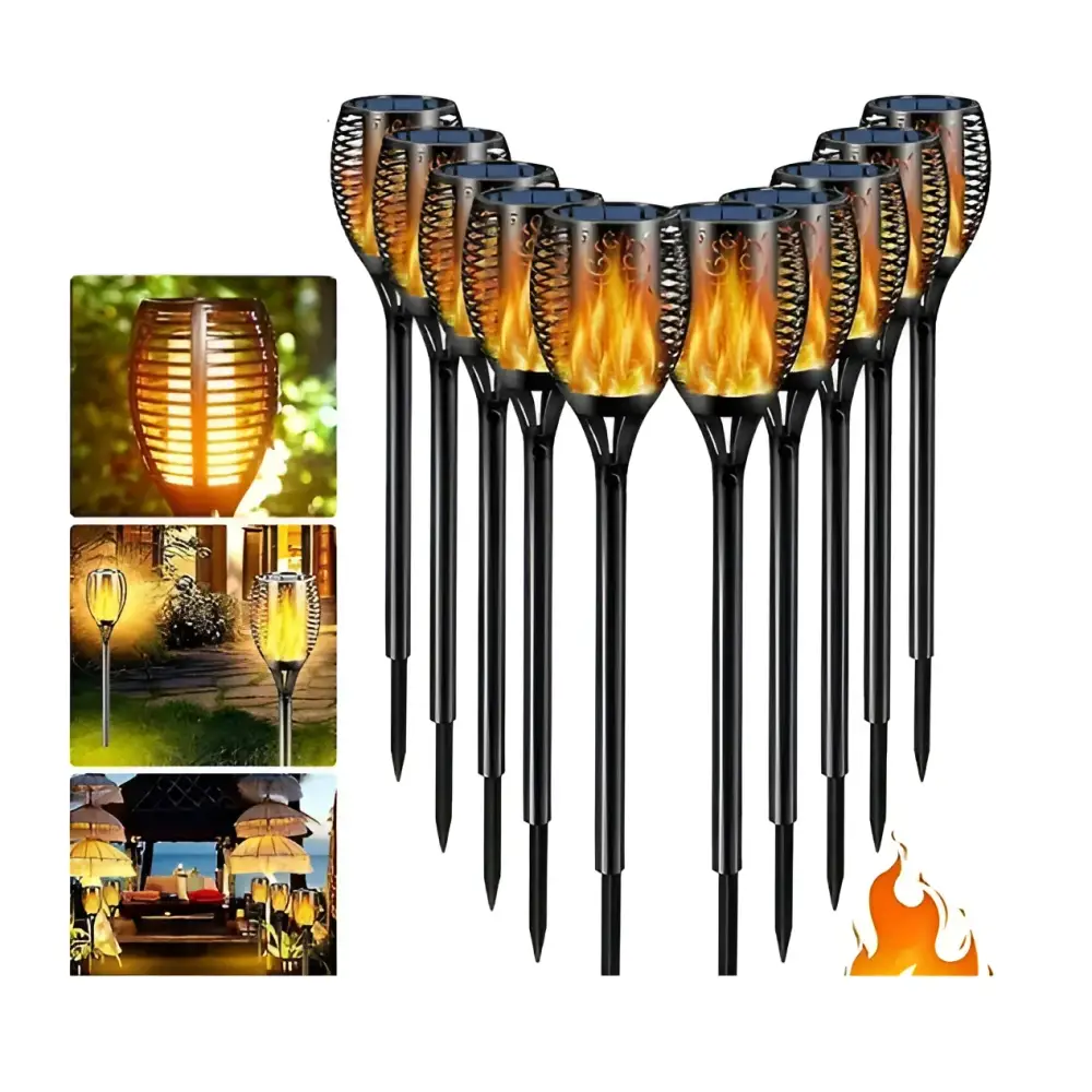 Lichidare de Stoc! Set 12 x Lampa solara tip torta cu efect flacara 51.5 cm - Lichidare de stoc