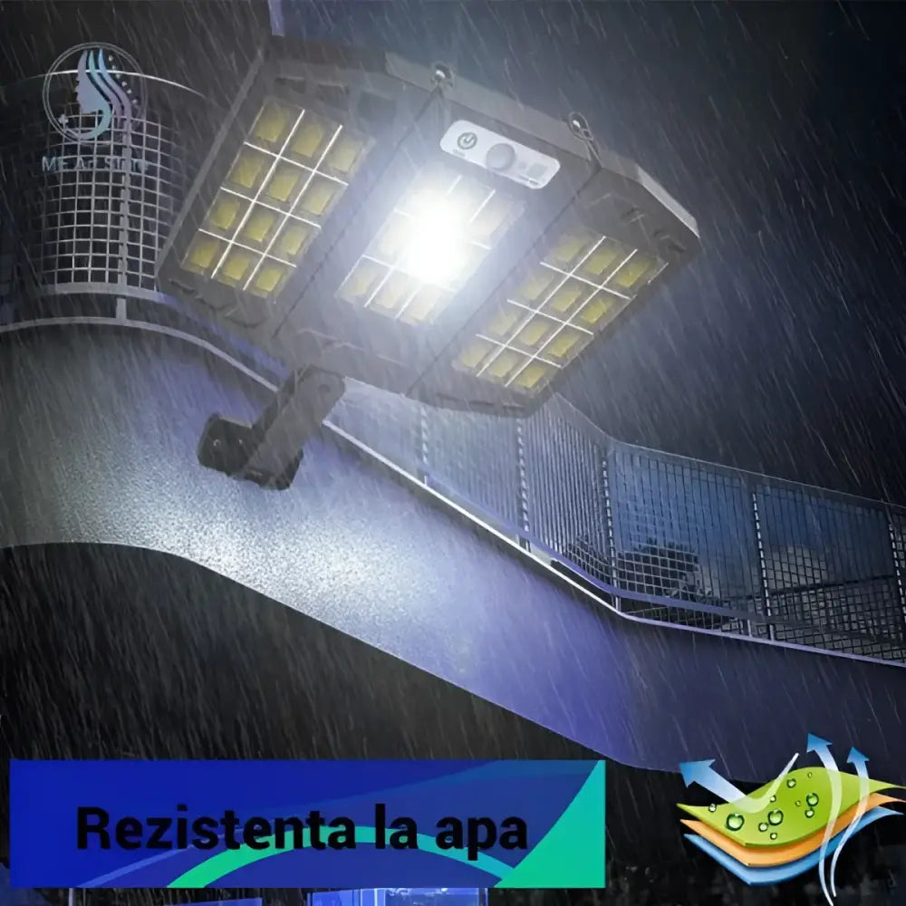 Lichidare de Stoc! Set 2 x Lampa Solara Tripla W795-9 cu Senzor de Miscare si Telecomanda 3 Moduri de Iluminare 30W