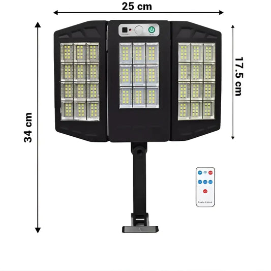 Lichidare de Stoc! Set 2 x Lampa Solara Tripla W795-9 cu Senzor de Miscare si Telecomanda 3 Moduri de Iluminare 30W