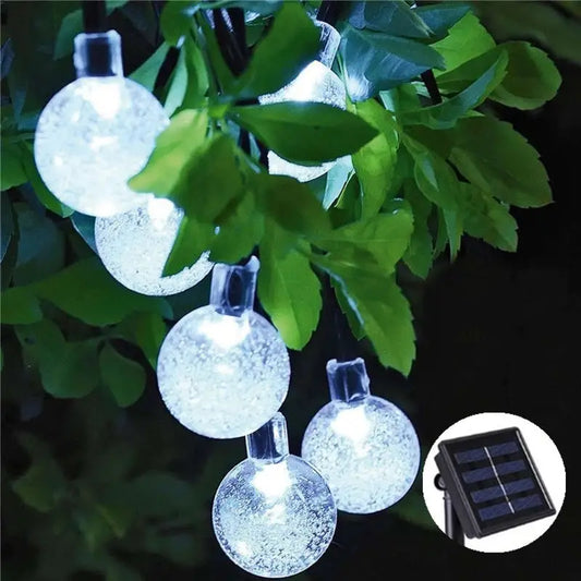Set 2 x Decoratiune cu Incarcare Solara 5 Metri 30 Globulete - Alb Rece