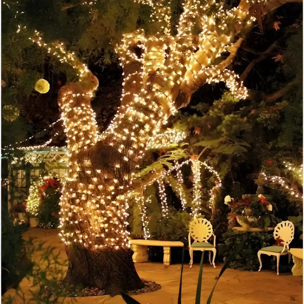Set 4 x Decoratiune cu Incarcare Solara 100 LED 10 Metri - Alb Cald