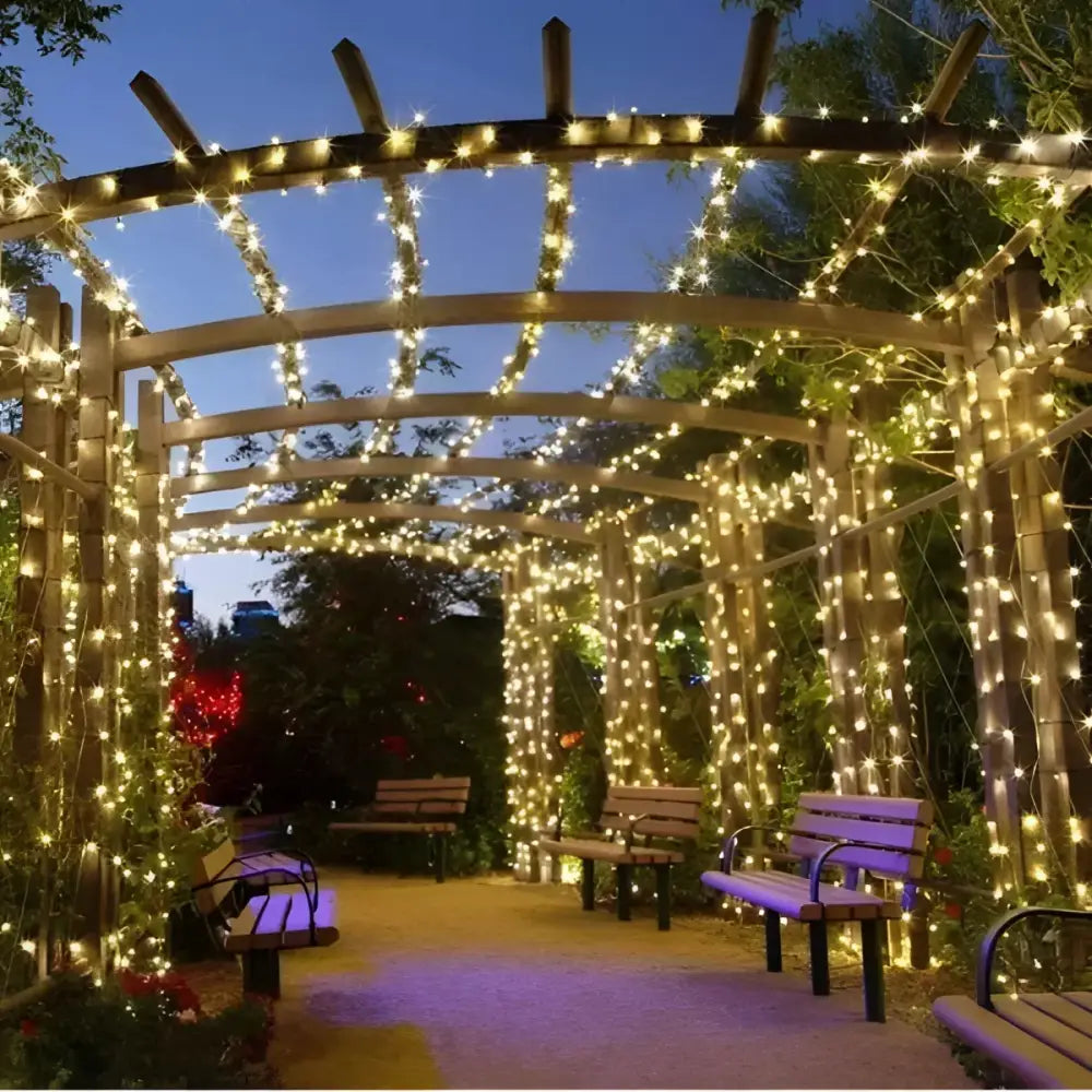 Set 4 x Decoratiune cu Incarcare Solara 100 LED 10 Metri - Alb Cald