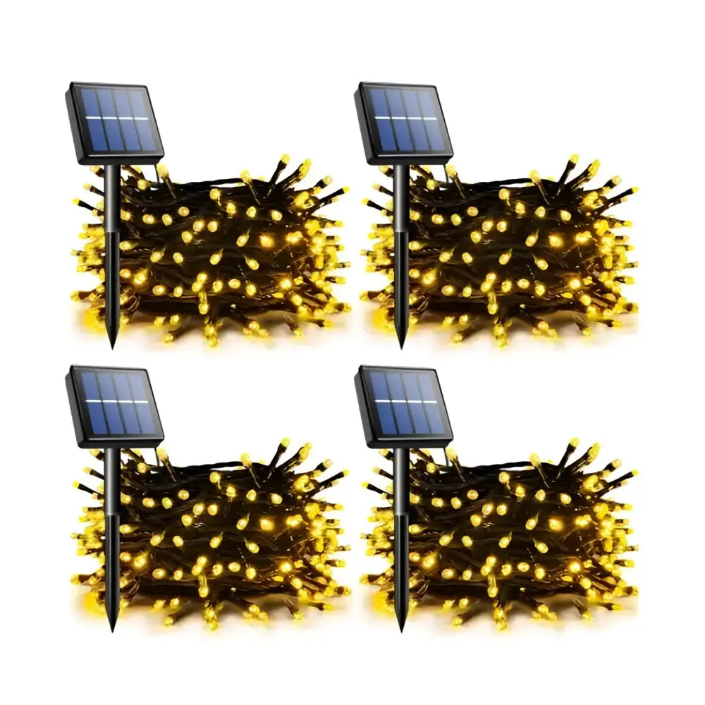 Set 4 x Decoratiune cu Incarcare Solara 100 LED 10 Metri - Alb Cald