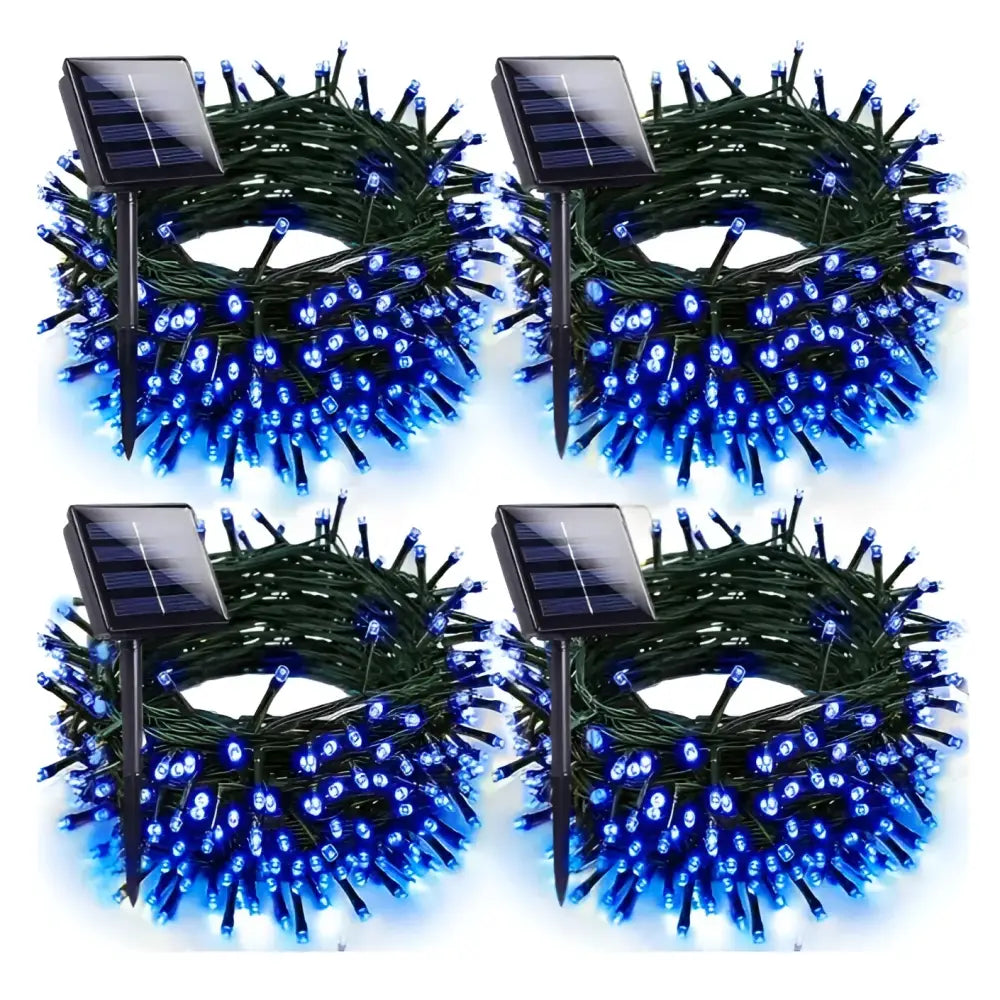 Set 4 x Decoratiune cu Incarcare Solara 100 LED 10 Metri - Albastru