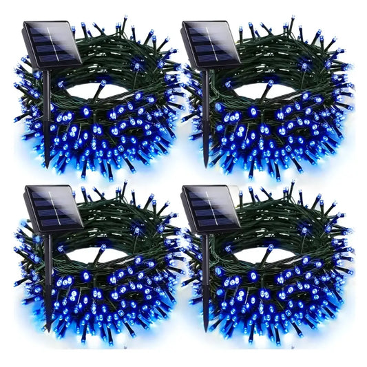 Set 4 x Decoratiune cu Incarcare Solara 100 LED 10 Metri - Albastru