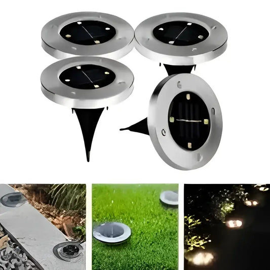 Set 4 x lampa solara cu 4 leduri si senzor de lumina cu fixare in sol - Lampi Solare