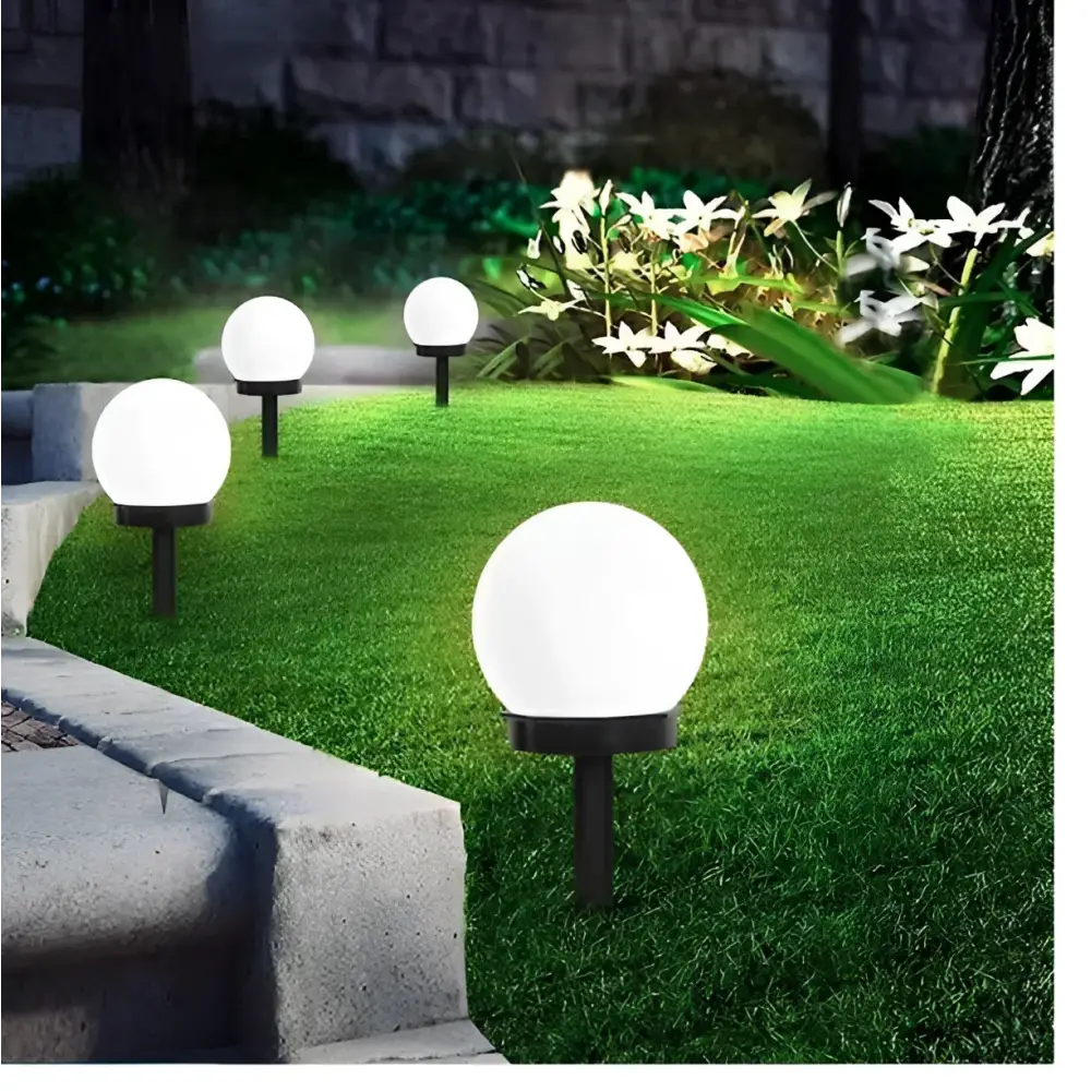 Set 4 x lampa solara tip glob pentru gradina IP44 H 33 - Articole Iluminat