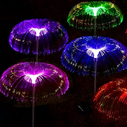 Set 4 x Lampa solara tip meduza fibra optica LED RGB 60 cm rezistenta la apa
