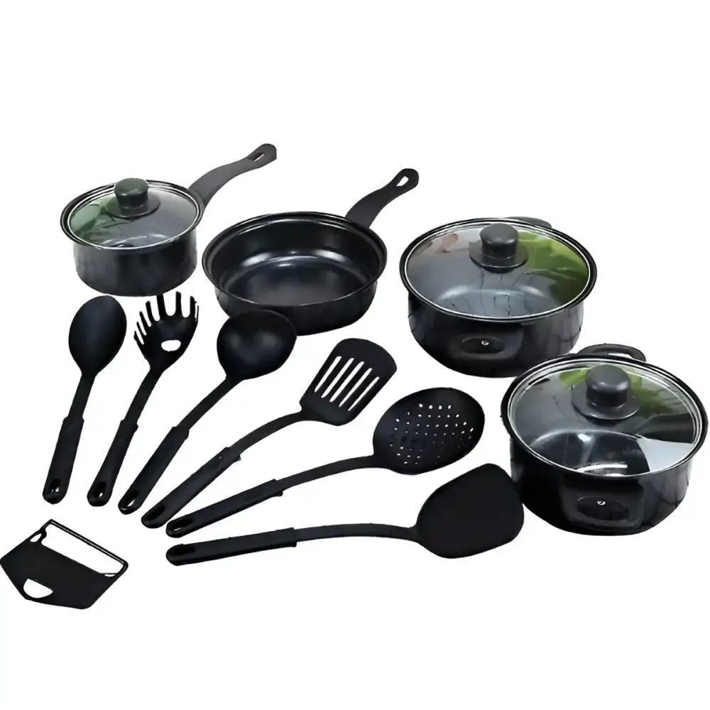 Set de Gătit 13 Piese – Oale cu Capace și Ustensile din Silicon Rezistente la Căldură Antiaderente și Perfecte pentru