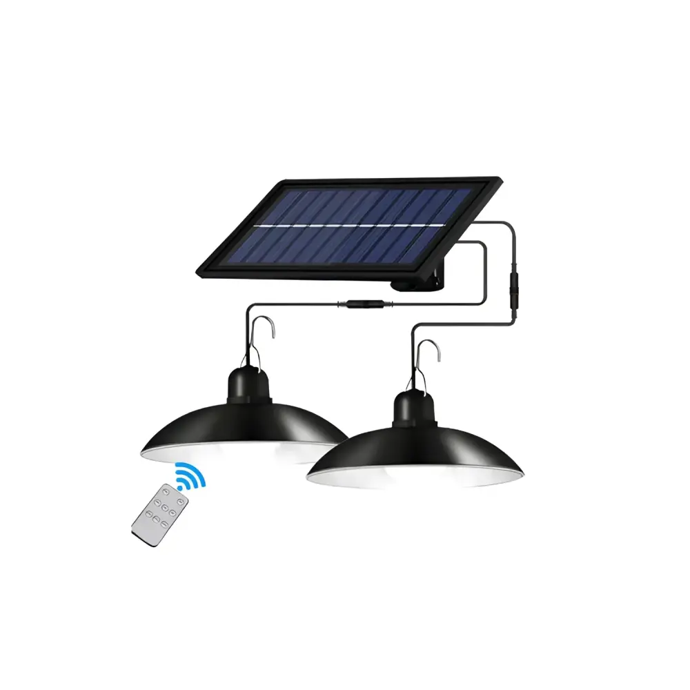 Set panou solar cu 2 becuri LED cu aplica telecomanda 50W - Lampi Solare